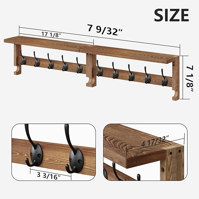 AMBIRD Coat Rack Wall Mounted with Shelf, Coat Hooks Wall Mounted, Wall Hooks for Hanging in Entryway, Living Room, Bathroom, Bedroom (Brown)