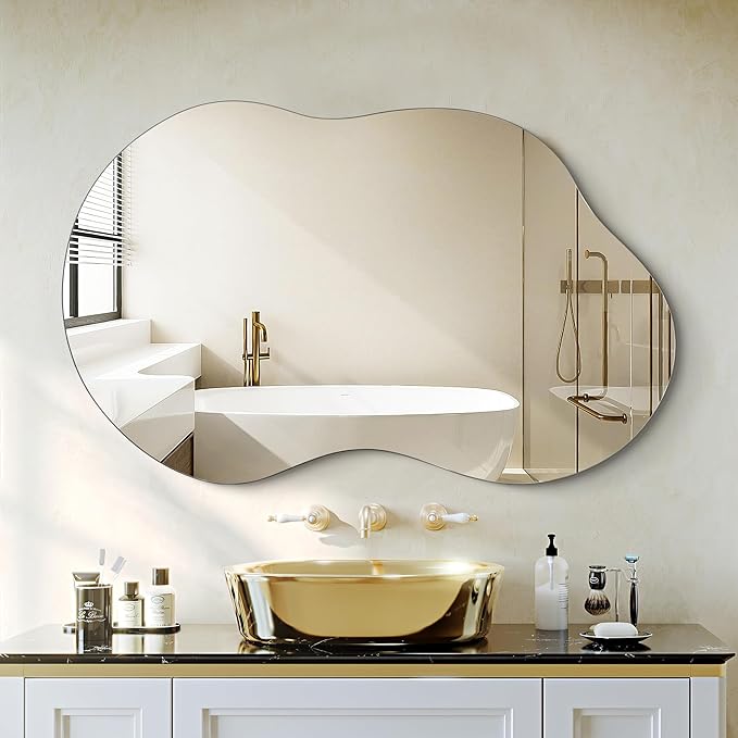 Dorlicecass Bathroom Mirror - Irregular Wall Mirrors Decorative 20"x36" Asymmetrical Tempered Glass Frameless for Vanity, Bedroom, Living Room, Cloakroom, Entryway