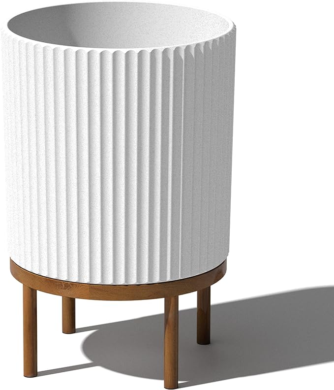 Veradek Demi 16 in. Raised with Stand Round White Plastic Planter with Brown Stand DMSTV16WBR