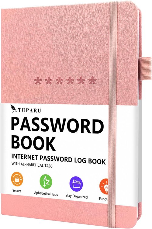 Password Book with Alphabetical Tabs | Hardcover Password Organizer & Internet Address Keeper - 5.2 x 7.6 Inches (Pink)