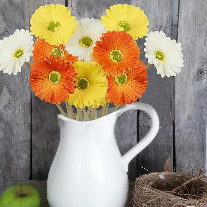 6 Pcs Artificial Gerbera Daisies Flowers Artificial Daisy Bouquet Fake Daisy Stems Faux Flowers Bulk Artificial Flowers Wildflowers Silk Flowers for Wedding Bridal Bouquet Party Home Kitchen