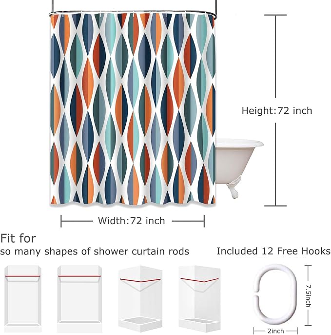 Emvency Shower Curtain Mid Century Modern Retro with Drop Shapes in Tones Abstract for All and Purposes Waterproof Polyester Fabric 72 x 72 inches Set with Hooks