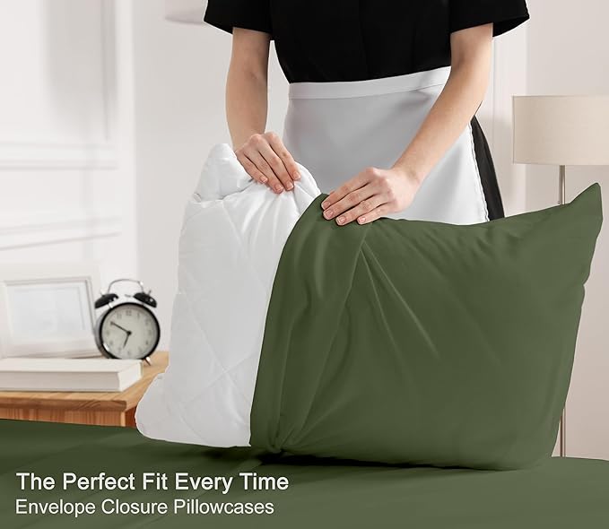 RUVANTI 100% Cotton Twin Sheets Set, 3 Pieces, Soft & Breathable Percale Weave Bedding, Deep Pocket 16", Hotel Standard, Crisp Cool Feel, Durable, Perfect Dyed Bed Sheet, Chive