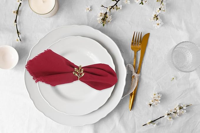 ACCENTHOME Red Cotton Linen Napkin Set of 12 18x18 inch Dinner Napkins - Washable Soft Premium Hotel Quality Reusable Hemmed Edges Napkins Perfect Table Linens for Family Dinners, Weddings