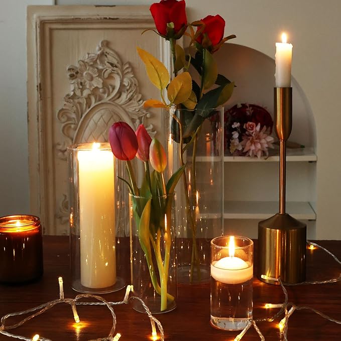 Fixwal 24pcs Clear Glass Cylinder Vases, 4, 6, 8, 10 Inch Tall Cylinder Vases for Centerpieces, Glass Flower Vase Floating Candle Holder Vase for Table Shelf, Party, Wedding, Home Decor
