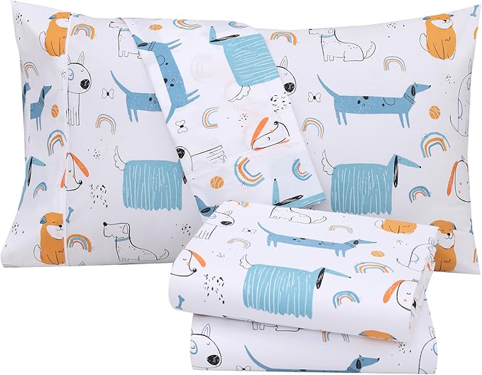 RUVANTI 100% Cotton Twin XL Sheet Sets, 3 Pieces, Soft & Breathable Percale Weave Bedding, Deep Pocket 16", Hotel Standard, Crisp Cool Feel, Durable, Perfect Size Floral Sheets, Puppy Me