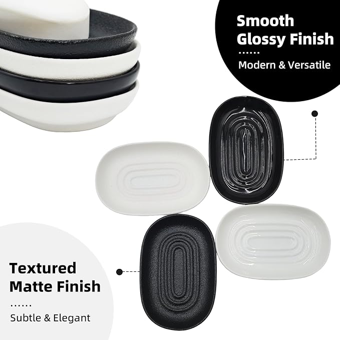 Ceramic Soap Dishes for Bar Soap- Matte White Textured Finish Bar Soap Holder for Bathroom Kitchen Sink & Shower - Easy to Clean Simple Oval Soap Dish Soap Tray for Soap Bars, Sponges, Jewelry