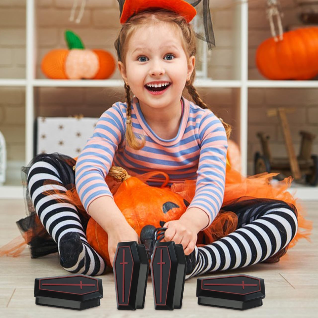 Skiennix Halloween Coffin Box - 10 Mini Black Caskets for Candy & Jewelry Party Favors