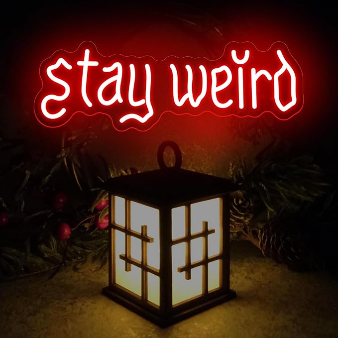 Stay Weird Neon Sign, Gothic Decor, Skeleton Hand Neon Sign, Vintage Font,Dark Art Decor for Bedroom, Living Room, Man Cave, Bar, Game Club, Living Room Birthday Party-Red
