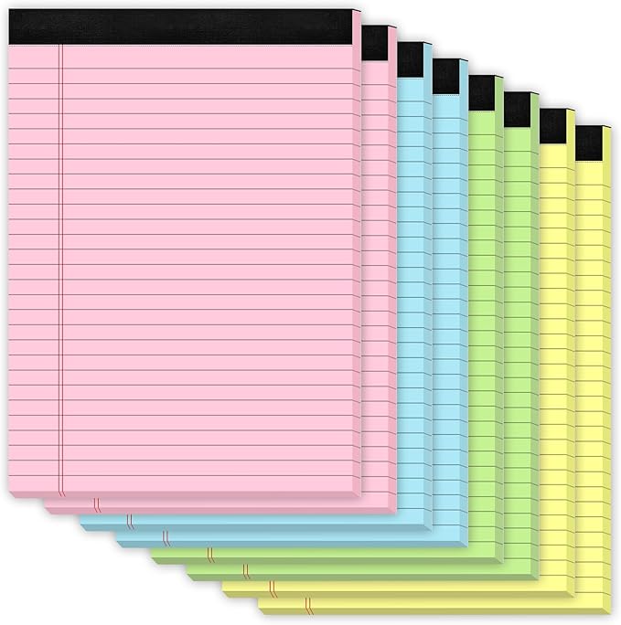 Zaviko 8 Pack Legal Pads 8.5 x 11, Notepads 8.5 x 11, Colored Note Pads 8.5x11 Writing Pads, Colored Legal Pads Wide Ruled, Lined Paper Pads 8.5x11, Double-Sided Pads of Paper, 30 Sheets/Pad