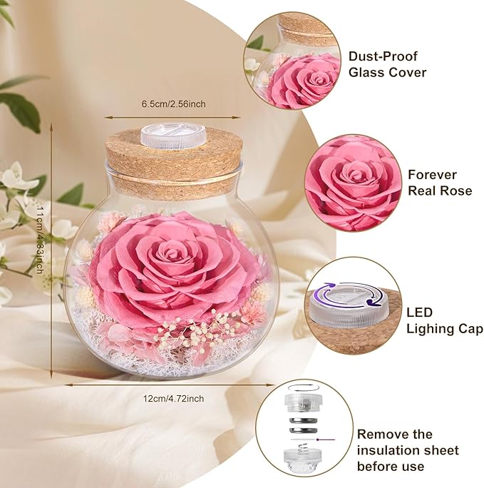 Christmas Birthday Gifts for Women Mom Preserved Rose Eternal Forever Flower in Glass Wishing Bottle with Colorful LED Light Flowers for Delivery Prime for Grandma Wife Sister Friend from Daughter