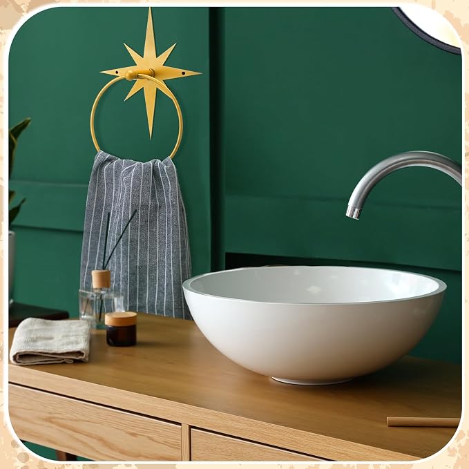 Reallnaive Mid Century Towel Ring Holder for Bathroom Modern Gold Atomic Starburst Hand Towel Holder Starburst Mid Century Bathroom Accessories Retro Decor