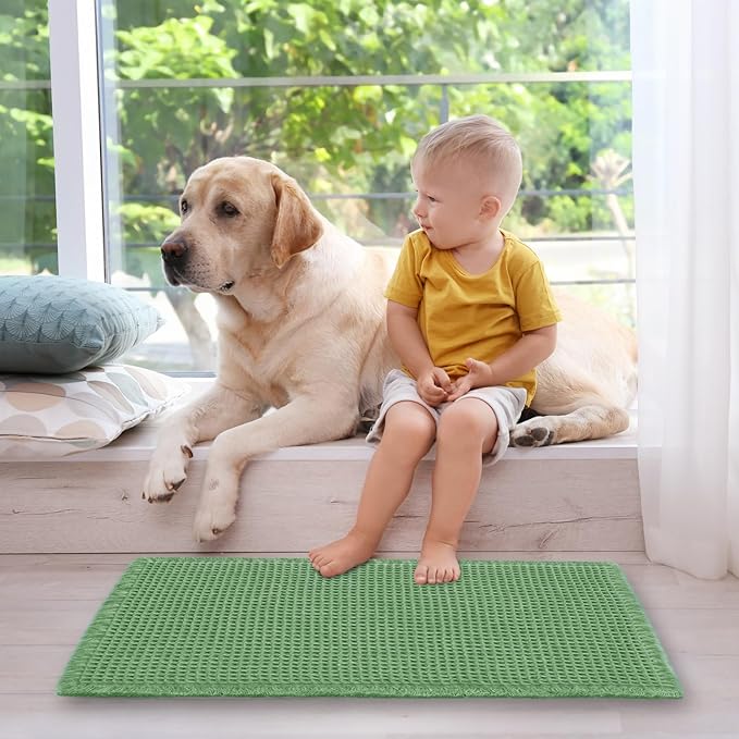 ZALL Sage Green Waffle Bath Mat,Super Absorbent Non Slip Bathroom Rug, 24x36inch, Machine Washable Ultra Soft Floor Mats