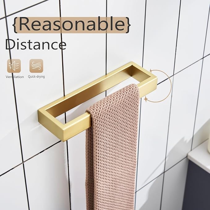 KOKOSIRI Towel Ring Brushed Gold Hand Towel Holder 9 Inch Kitchen Towel Hanger Rack Stainless Steel Bathroom Hardware Wall Mounted, 1 Pack B4008BG-L9