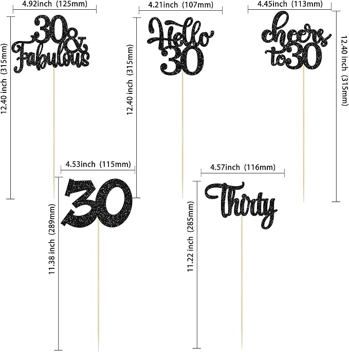 Gyufise 15Pcs 30th Birthday Centerpiece Sticks Thirty Happy 30th Table Flower Centerpieces Sticks Cheers to 30 Floral Decorations for 30th Birthday Party Centerpieces Supplies Black