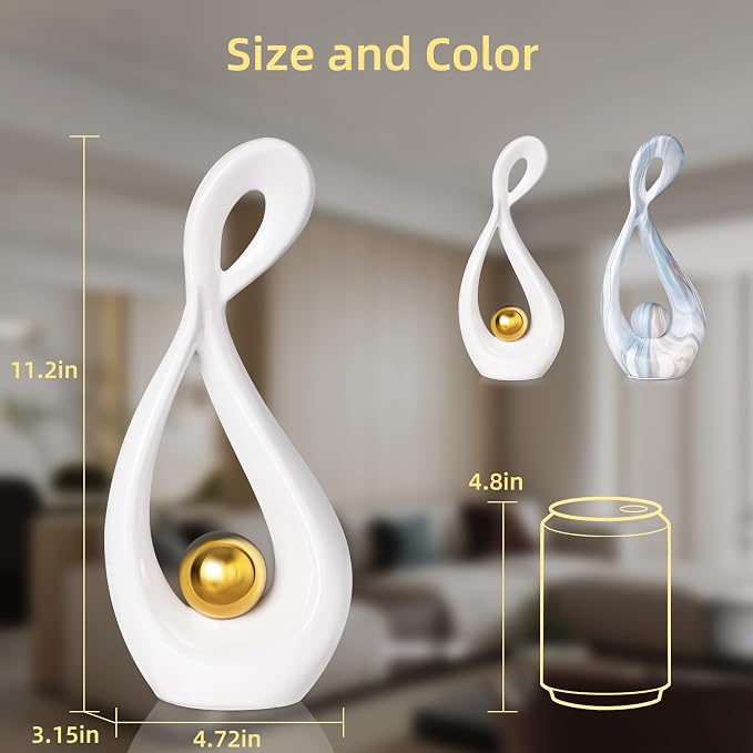 Modern Abstract Sculpture Home Decor, White and Gold Decor, Living Room Decoration Table Accessories, Table Art Ceramic Statue Decor, Centerpiece for Dining Room