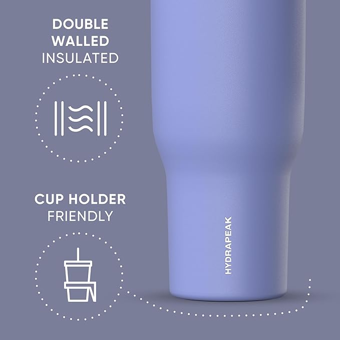 Hydrapeak Voyager 40 oz Tumbler with Handle and Straw Lid | Reusable Stainless Steel Water Bottle Travel Mug Cupholder Friendly | Insulated Cup (Iris)