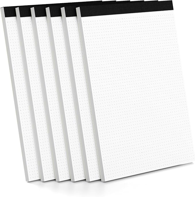 Zaviko Dotted Paper 8.5 x 11, 6 Pack Dot Grid Paper Pad, 30 Sheets Per Pad Dotted Journal Notepad 8.5 x 11, Easy Tear-Off 5x5 Dots Journal Paper Pads for Office, School