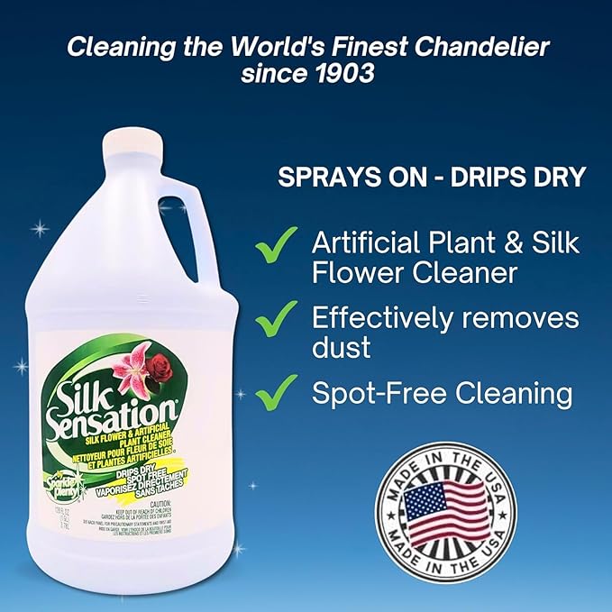 Sparkle Plenty Silk Sensation Artificial Flower & Plant Leaf Cleaner and Shine - Fake Flower Dusting Spray -Silk Plant Cleaner Spray No Wipe - Drip Dry Cleaning Supplies for Artificial Tree (1 Gallon)