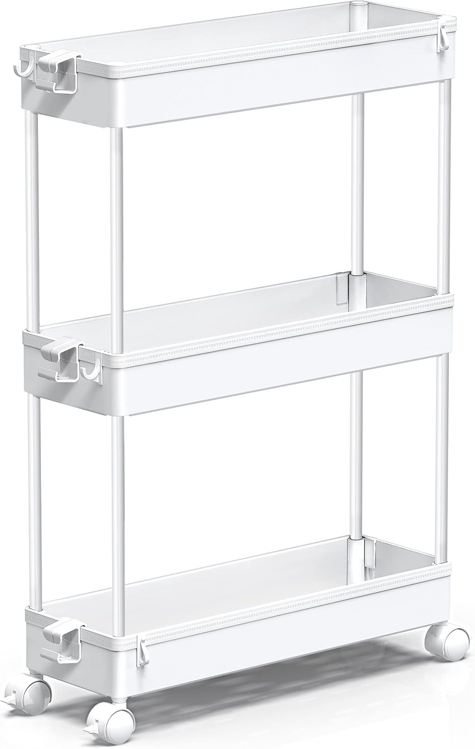 SPACEKEEPER Slim Rolling Storage Cart - 3 Tier Mobile Organizer for Bathroom & Laundry - White