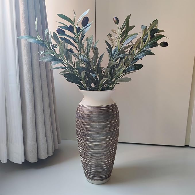 Ceramic Rustic Farmhouse Vase, 12.6" Large Vintage Flower vase Home Decor, Tall Boho Decorative Vases for Living Room, Table, Mantel, Shelf and Centerpieces Decor and Housewarming (D)