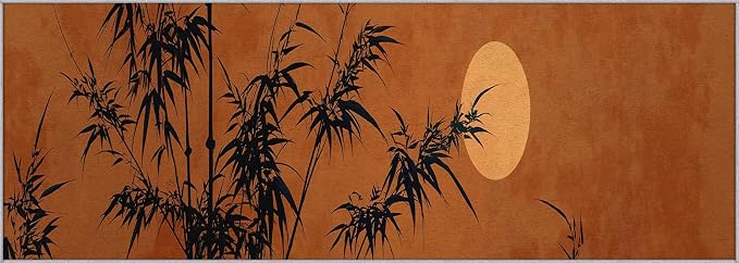 Long Narrow Hallway Runner Rug 2x9, Oriental Bamboo Rug, Full Moon Sunset Pattern Design, Bed Side Runner Rugs for Bedroom, Children Kids Boys Girls Room, Asian Zen Nature Home Decor