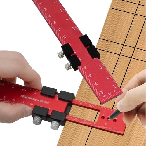 Metal Slide Stop Precision Pocket Ruler - 300mm Woodworking Measuring Tool for Accurate Scribing