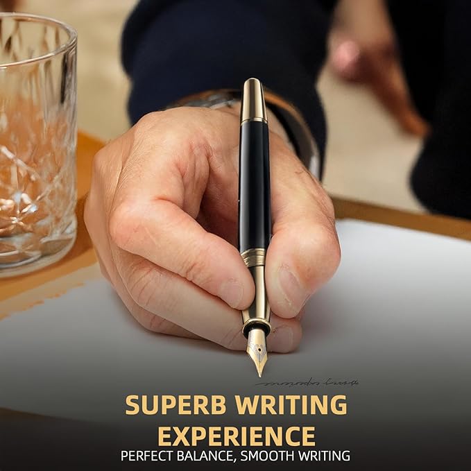 YUMSWETP Luxury Fountain Pen Gift Set For Writing Smooth, Fine Nib, Includes Refillable Ink Converter &10 Black 3.4mm Ink Cartridges Metal Pen,Journaling Fancy Pen