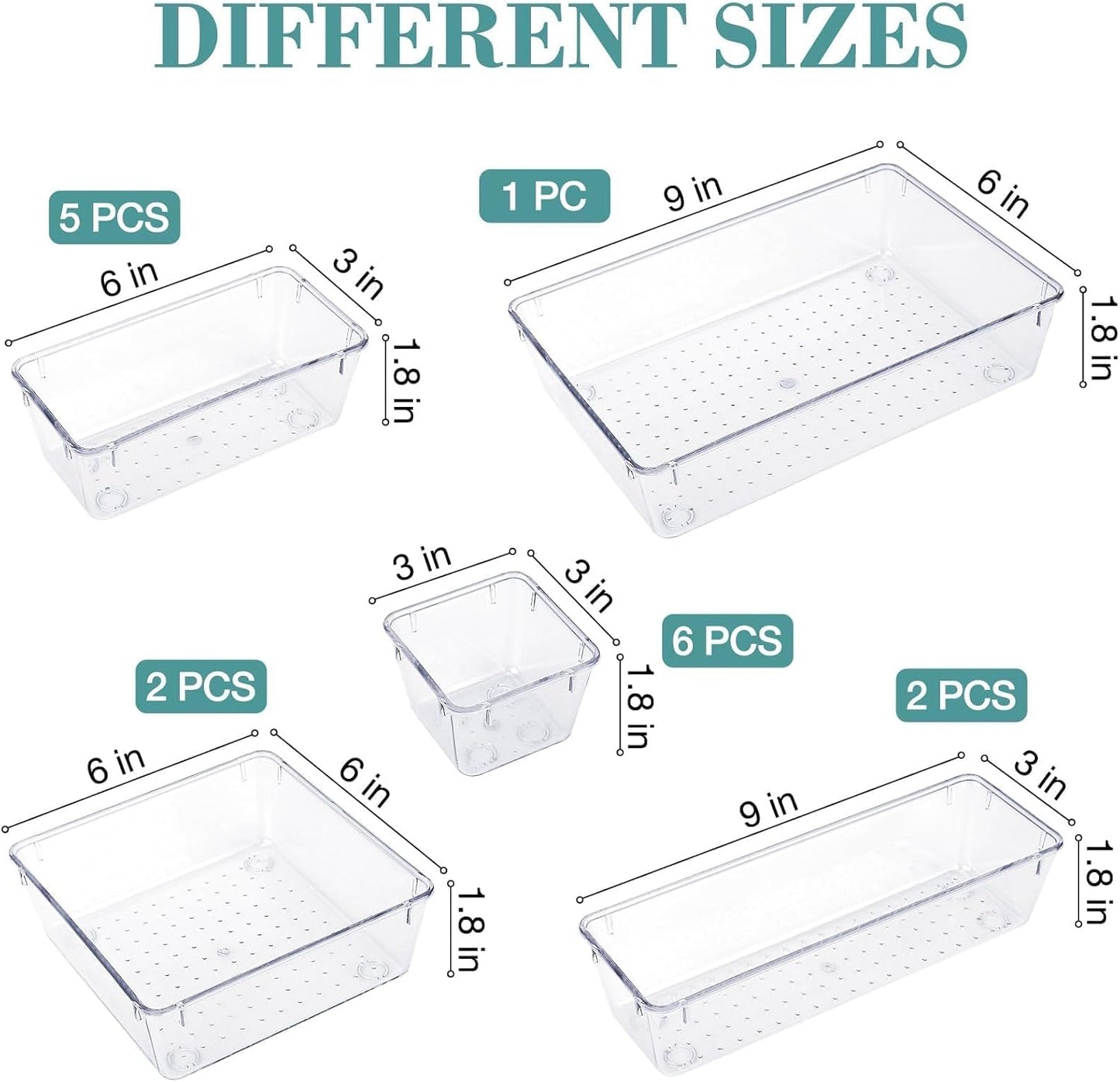 StorMiracle 16 PCS Drawer Organizer Set - Versatile Clear Storage Bins for Bathroom & Kitchen | Makeup, Jewelry & Utensils