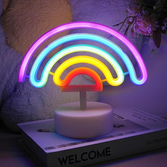 Multicolor Rainbow Neon Lights - Outdoor/Indoor LED Neon Sign, Battery or USB Powered, Table Decorations for Room, Dorm, Wedding, Bedroom, Classroom Decor