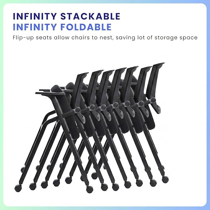 6 Pack Stackable Conference Room Chairs with Paddle Folding Office Chair Foldable Desk Chair Mesh Back and Arms for Conference Meeting Guest Reception Home Office Training Room Chair Black