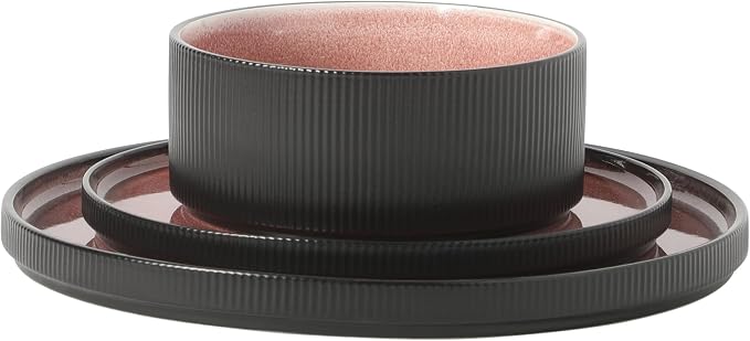 Gibson Elite Redrock Canyon 12-Piece New Bone China Dinnerware Set Service for 4, Reactive Glaze Plates and Bowls, Dishwasher and Microwave Safe, Brick Red