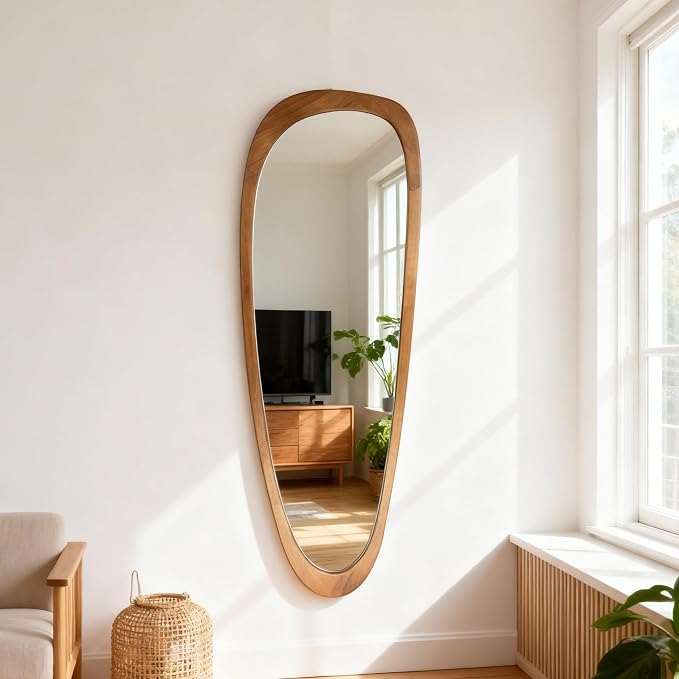 BOMINICA Full Length Irregular Wall Mirror, 60" x 22" Wooden Full Body Mirror Wall Mounted, Large Decorative Floor Mirror for Living Room, Bedroom, Entryway, Farmhouse, Home Decor