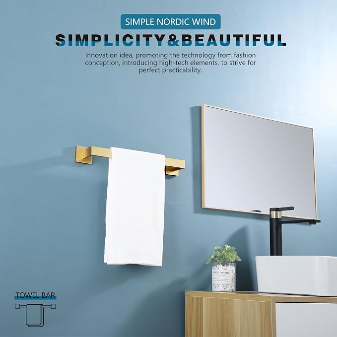KOKOSIRI 12 Inch Hand Towel Holder Bath Towel Bar Kitchen Dish Cloths Hanger Stainless Steel Wall Mount, Brushed Gold, B4003BG-L12