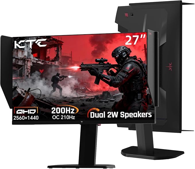 KTC 27M1 27 Inch Gaming Monitor, 1440P Monitor with Speakers Built in, 210Hz Monitors with Shielding Hood, Fast IPS, Adaptive Sync, 130%sRGB, 1MS(MPRT), VESA Mount, Tilt/Swivel/Pivot/Height Adjustment
