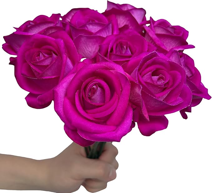 FagusHome 30 Pcs Silk Rose Artificial Flowers Roses Bulk Bouquet Fake Flowers Rose Heads with Stems for Home Wedding Decor (Purple)
