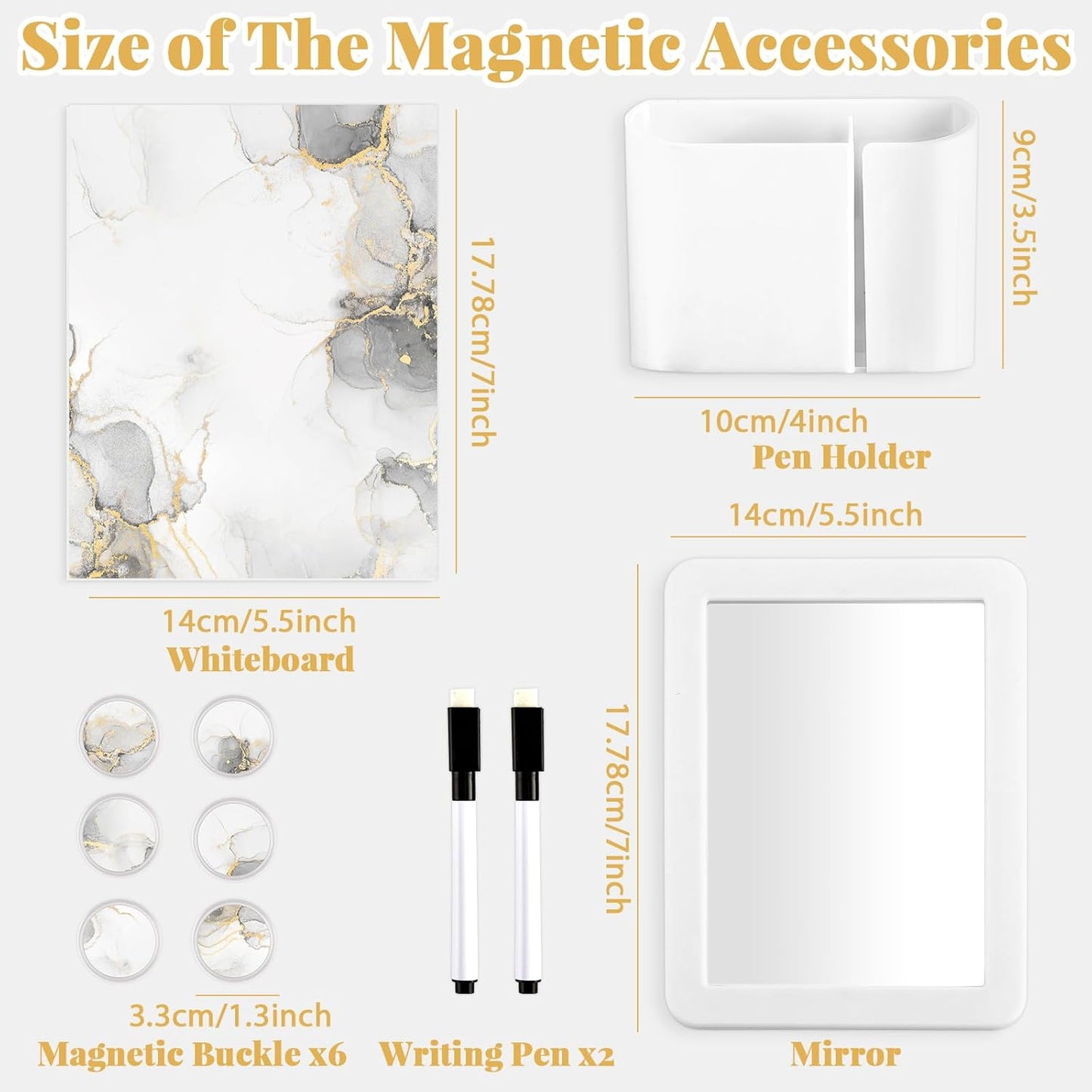 Skiennix School Locker Accessories Kit - 11 Pcs Magnetic Decor with Marble Print Whiteboard & Mirror