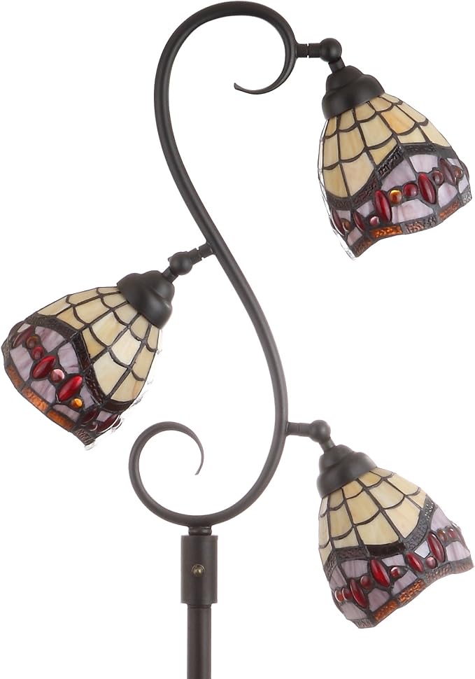 JONATHAN Y 70.5" Bronze 3-Light Tiffany-Style Stained Glass LED Floor Lamp, Traditional Handcrafted Iron Tree Lamp for Living Room, Multi-Color, LED Bulbs Included, UL Listed JYL8013A