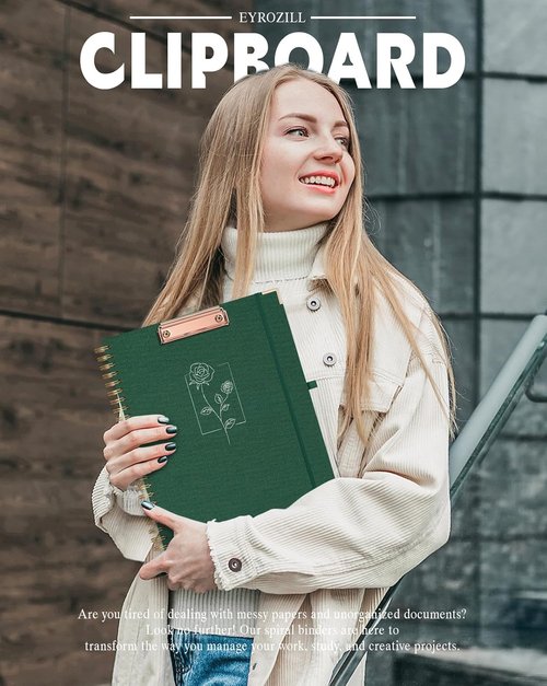 EYROZILL Clipboard - Stylish Storage Solution with 5 Folders & 10 Pockets | 8.5'' x 11'' Linen Green