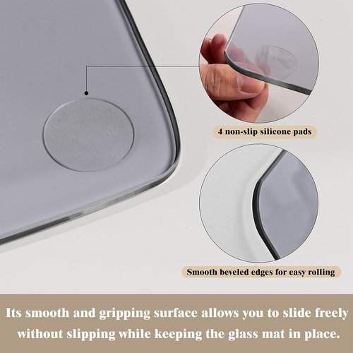 Koonmi Tempered Glass Chair Mat - Heavy Duty Office Floor Protector for Hardwood & Carpets | 30" x 48" Grey