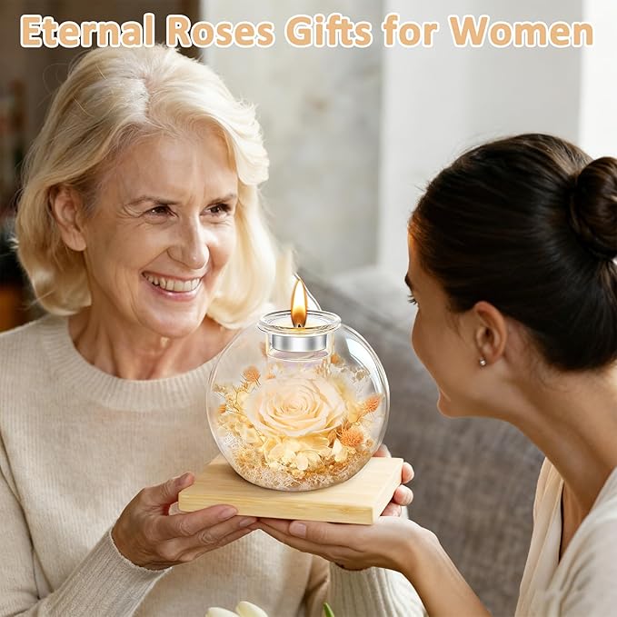 DEEMEI Gifts for Women Birthday Gifts for Women Preserved Real Rose in Glass Dome with Scented Fresh Flowers for Delivery Prime Eternal for Her Mom Grandma Wife Girlfriend Daughter, Champagne
