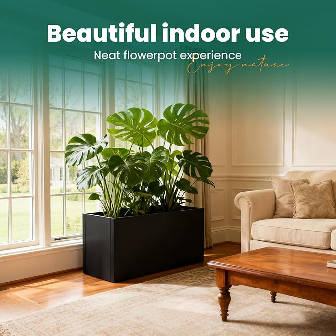 Galvanized Steel Metal Rectangular Planter Black Indoor Planter Box Steel Large Outdoor Planters 31.5" L x 16" W x 16" H Commercial Residential for Patio, Yard, Garden