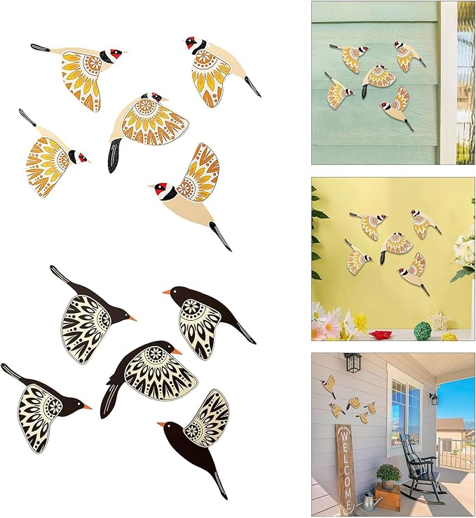Handcrafted Bird Wall Decors 5Pieces Wooden Hanging Ornaments for Home Decoration Scandinavian Maximalist Styles Gift Wooden Bird Wall Sticker