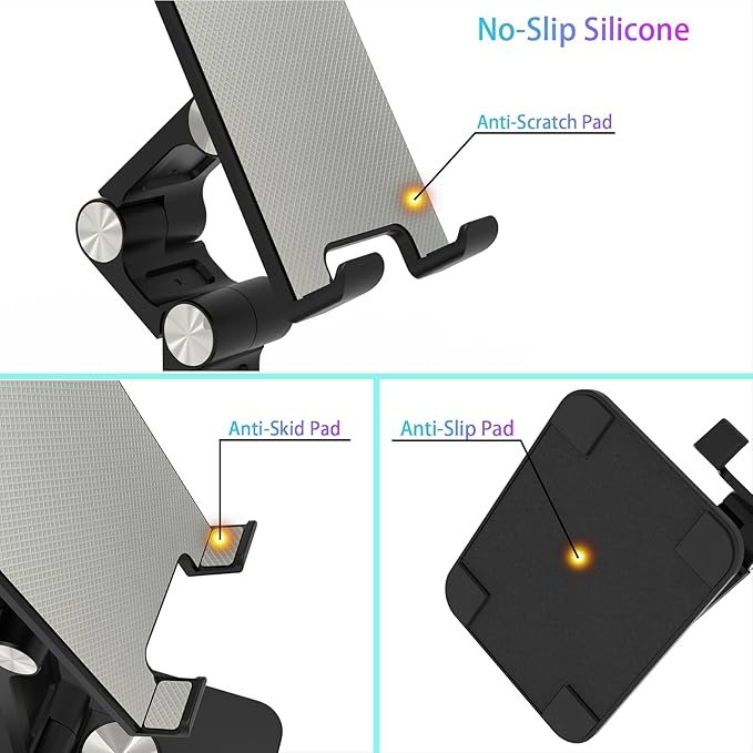 Jusanice 360 Rotating Cell Phone Stand,Folding Phone Stand,Adjustable Height and Angle Foldable Cell Phone Stand Holder for Desk, Taller iPhone Stand Compatible with iPad Smartphones Tablet (Black)
