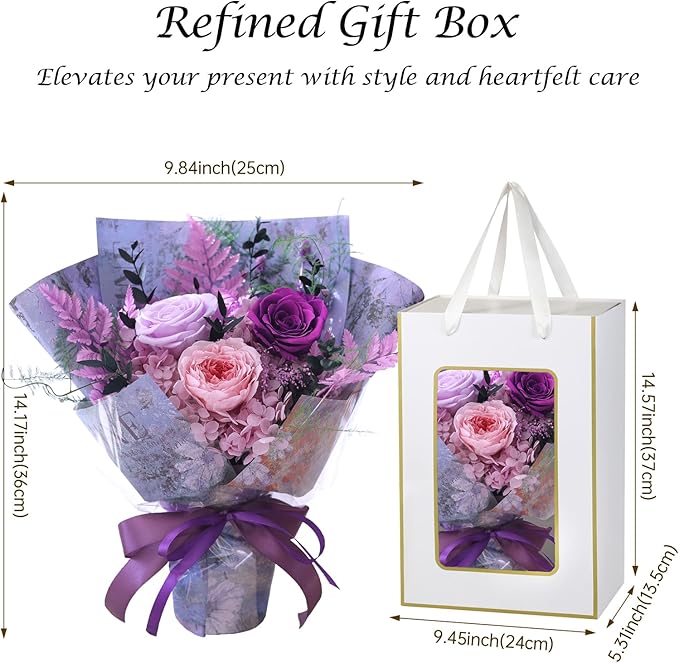 Preserved Roses Bouquets,Flowers for Delivery, Eteranl Purple Rose Bouquets Long-Lasting Real Flowers,Birthday Flowers Gifts for Mom Women Friends, Mothers Day for Grandma Wife Her(Purple)