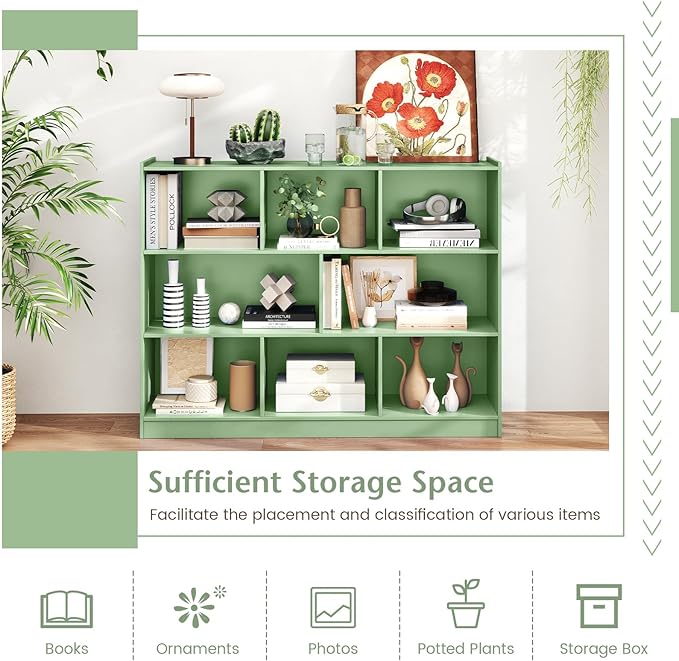 Toy Storage Organizer, 2-Tier Kids Bookshelf, 5 Cube Kids' Bookcases, Cabinets & Shelves, Wooden Toy Organizers, Small Book Shelf for Bedroom, Playroom, Classroom, Nursery (Green, 3-Tier)
