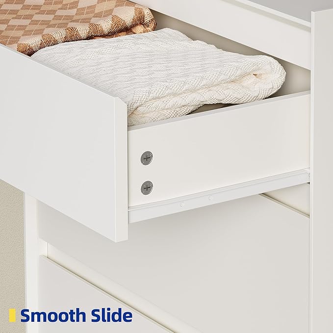 White Dresser for Bedroom, 46" Tall Chest of Drawers, Simply Modern 5 Drawer Storage Organizer for Closet, Hallway, or Small Apartment