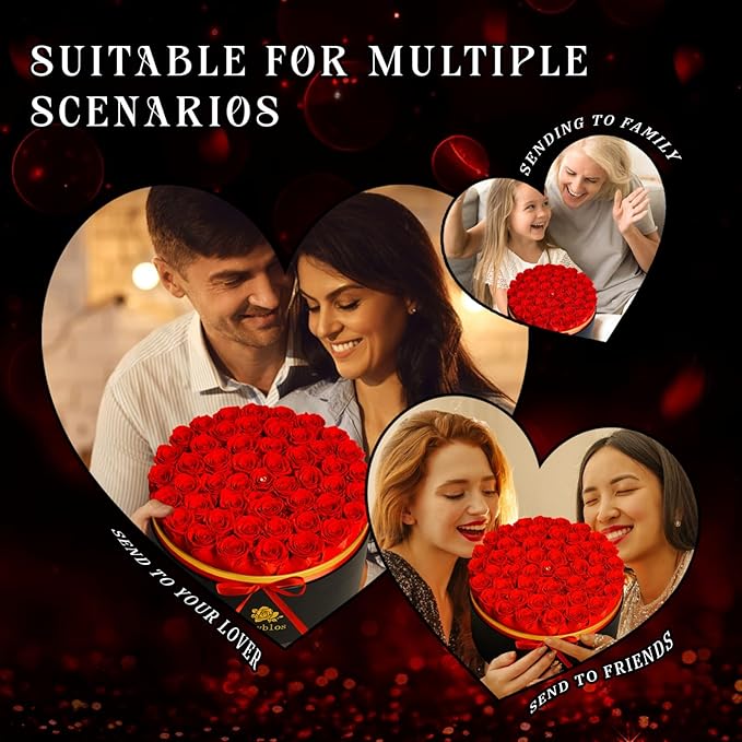 50 Forever Red Roses in a Box Preserved Flowers 100% Real Immortal Rose for Delivery Prime Graduation Birthday Home Decor Flower Eternal Rosas for Her Women Mom Wife Girlfriend