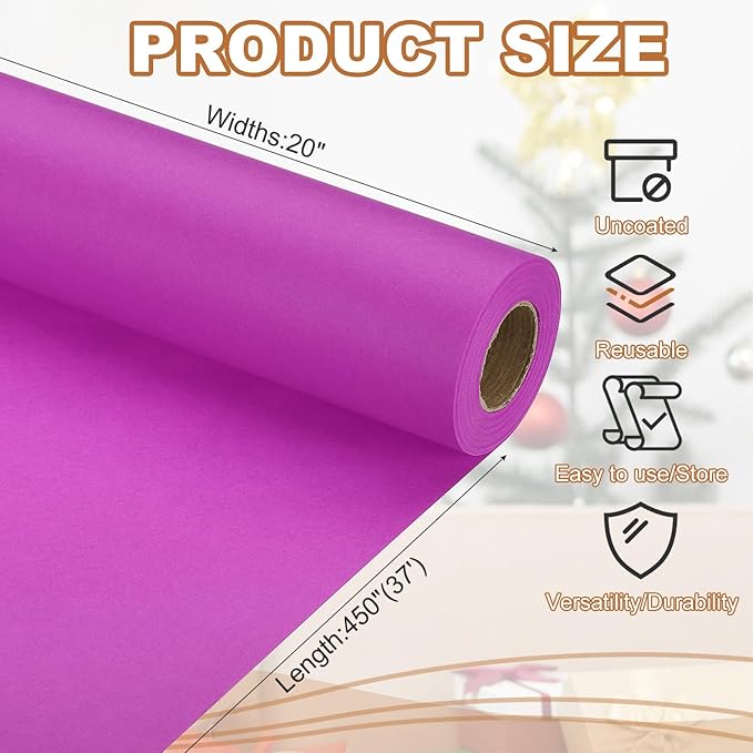 PATIKIL Wrapping Paper, 20" x 450"(37') 70 GSM Craft Paper Roll Kraft Packing Paper for Poster Bulletin Board, Gift Wrapping, Purple