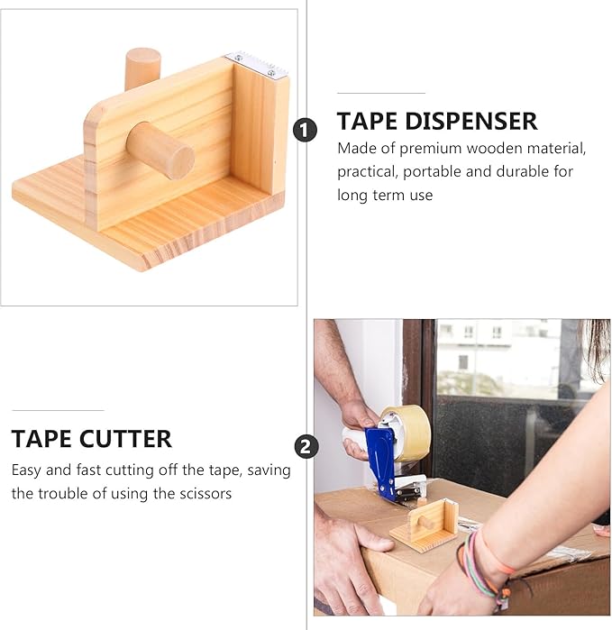 QUMIIRITY Creative Wooden Tape Holder Dispenser Sturdy Desk Cutter for Office Stationery Portable Lightweight Adhesive Tape Seat with Easy Fast Cutting